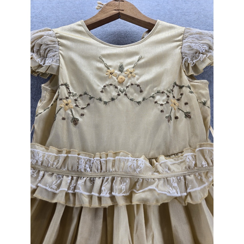 Vintage Style Victorian Girl Gold Doll Dress Embroidered Fabric Orchid 8 - Picture 2 of 8